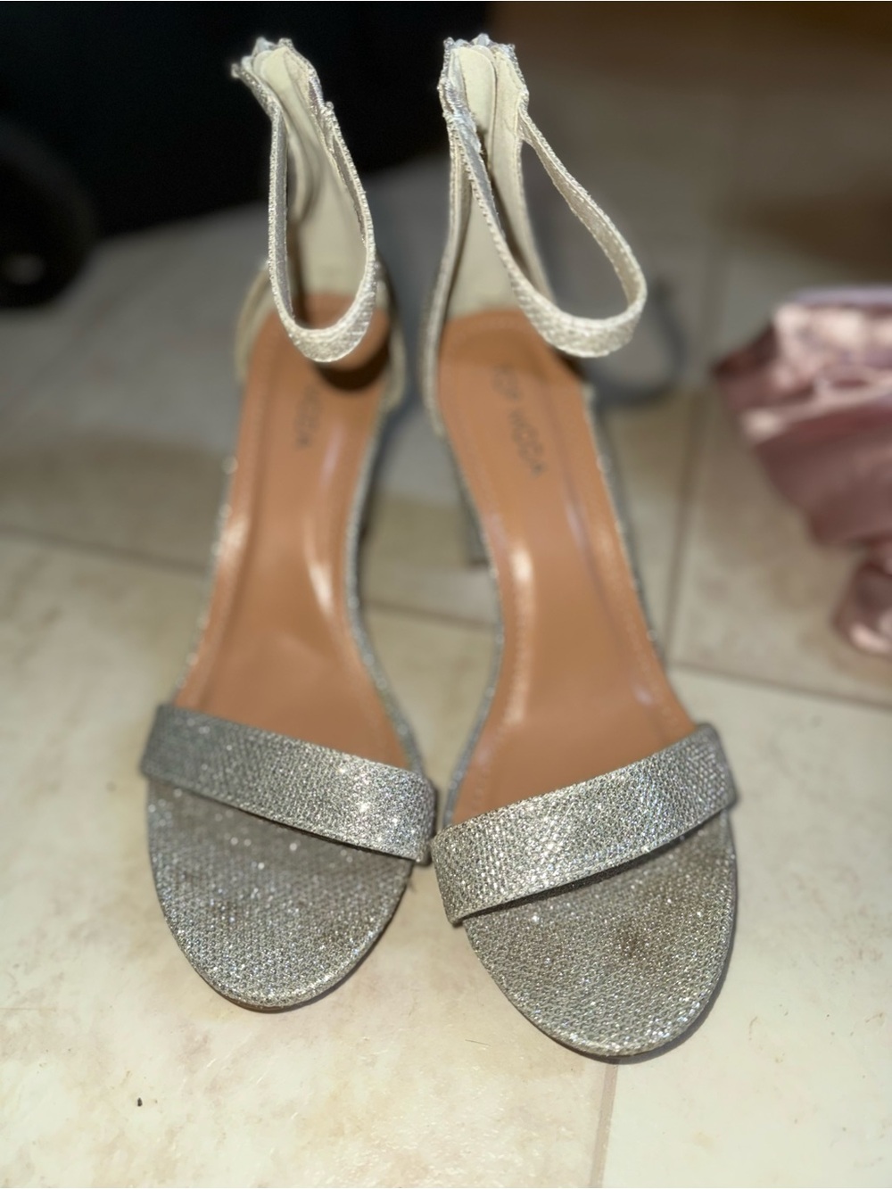 TOP Moda Silver Glitter Ankle-Strap Heels